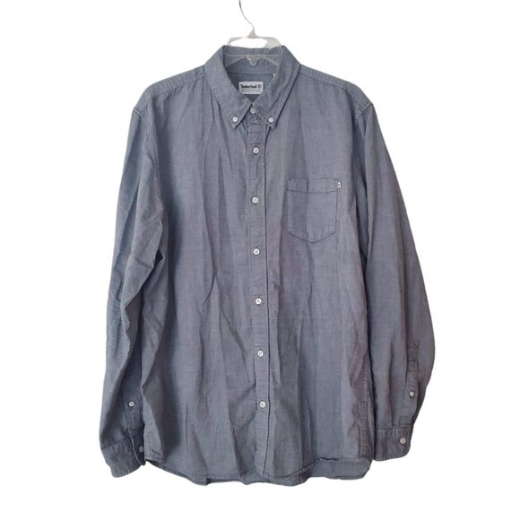Timberland Button Down Shirt Oxford Blue Gray Long Sleeve Mens Large EUC - Picture 1 of 9